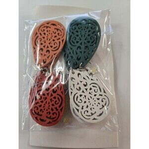 4 Paris Boho Style Wood Cutout Dangle Earrings